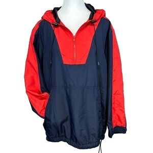 Pullover Half Zip Windbreaker Hoodie Jacket Red Blue Colorblock Middlebrook Sm